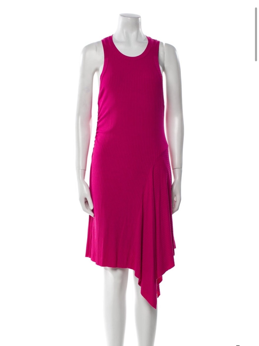 A.L.C. Woman’s Hot Pink Ribbed Asymmetrical Tank Dress